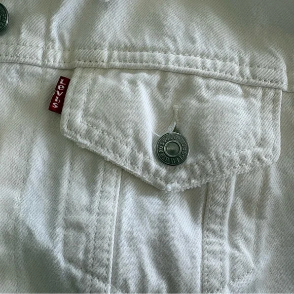 Levi’s Original Trucker Jacket White Denim Pockets Button Front Women’s Size XL - Picture 5 of 15